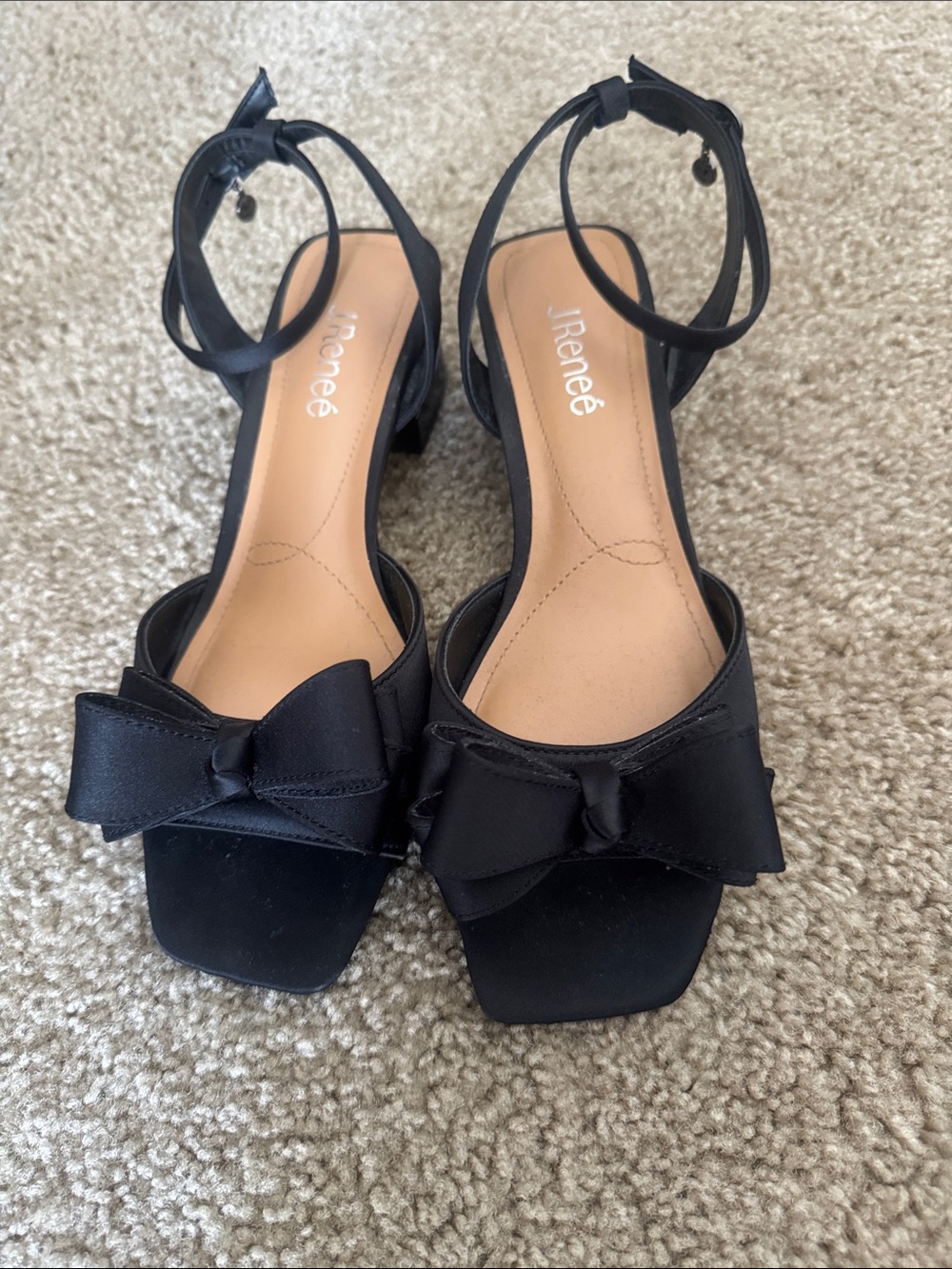 J.Renee Black Bow Ankle-Strap Heels